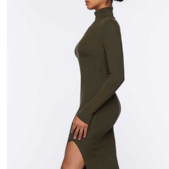 Forever 21 Cutout Turtleneck Sweater Dress Green size L NEW - Picture 7 of 7